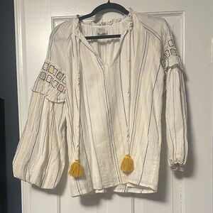 HEMANT & NANDITA White Blouse with Yellow Tassels